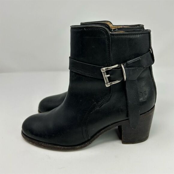 Frye Malorie Knotted Black Leather Booties Casual Block Heel Size 8 Buckle Fall - Picture 9 of 17